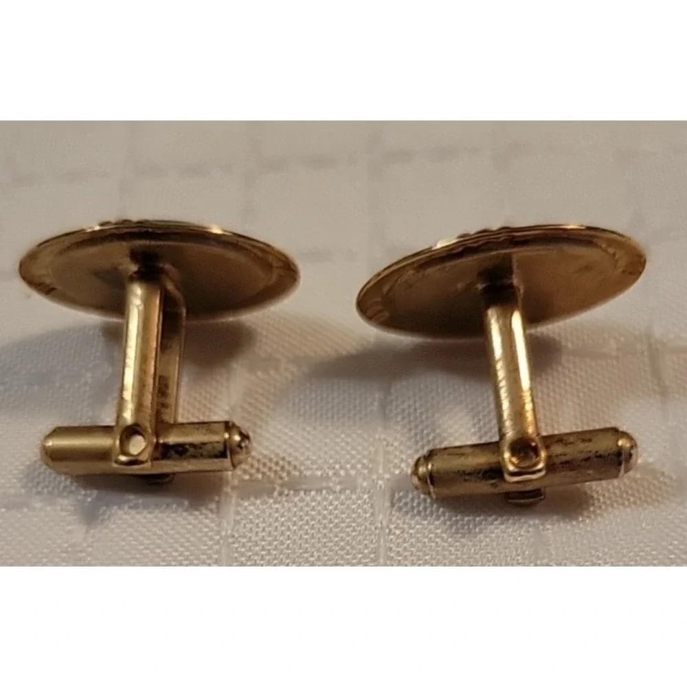 Vingtage Metal Gold Tone Money‎ Clip, Cufflinks, Tie Clip Onyx Clear Stone